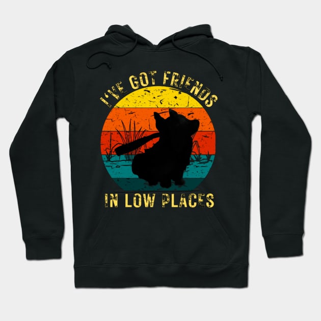 I've Got Friends In Low Places Retro Vintage Dog Corgi Hoodie by Sams Design Room